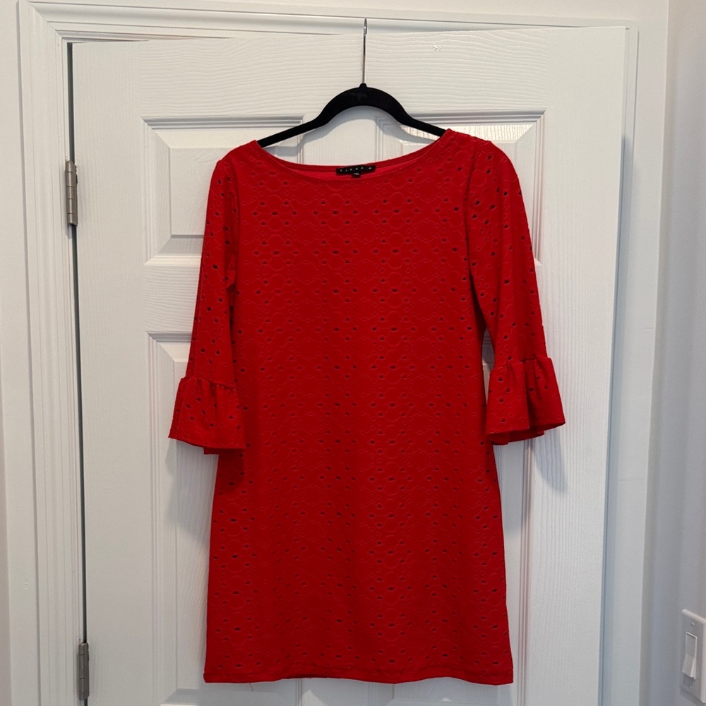 Tiana B. Red Long Sleeve Eyelet Dress